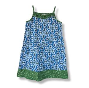 Hanna Andersson Girls 130 Blue & Green Floral Print Ruffle Cotton Casual Dress